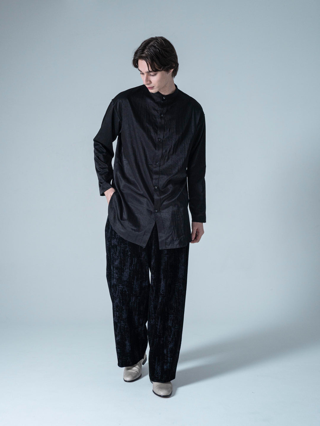 【NEW】バンドカラーロングシャツ